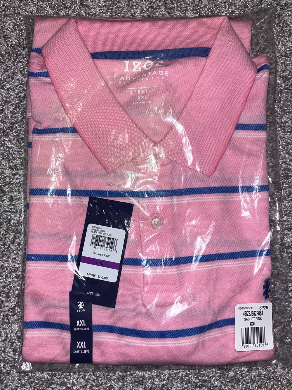 NWT IZOD Advantage Performance Polo Men’s XXL Pink Blue Striped 100% Cotton $56 - Picture 2 of 3